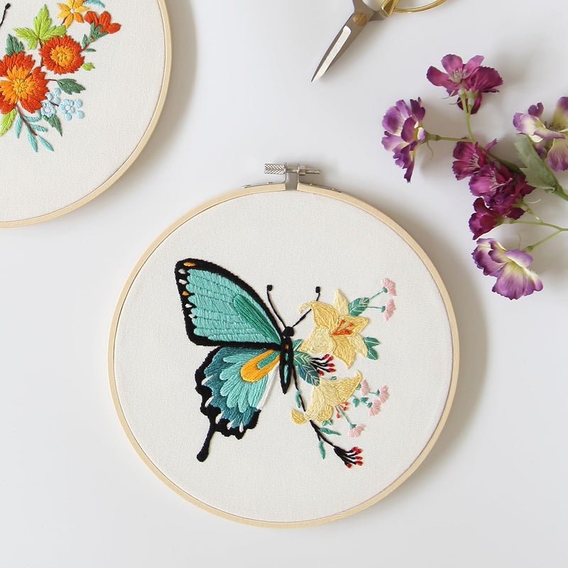 Bonroy 4 Sets Embroidery Set for Beginners, Art Craft, Easy Sewing, Includes Embroidery Clothing, Pattern, Embroidery Hoop, Instruction Manual, Colorful Thread Needles Set (Butterfly) - Image 5